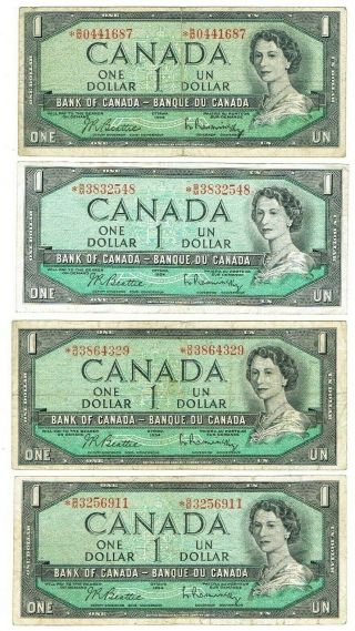 1954 $1 Bank Of Canada Set Of 4 - Replacement Prefix B/m