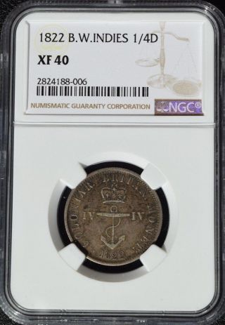 1822 British West Indies 1/4 Dollar,  Ngc Xf 40