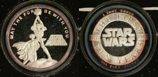 1987 Star Wars 10th Anniversary 1oz.  999 Silver - Luke Skywalker/princess Leia