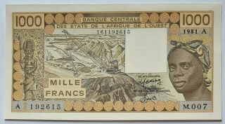 West African States / A Ivory Coast - 1000 Frs - 1981 - S/n 192615 - P.  107ac,  Scarce,  Unc