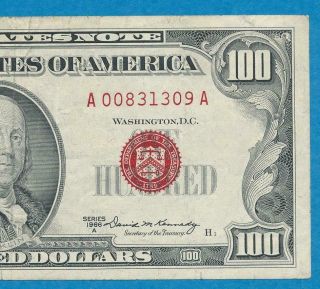 $100 1966 - A Scarce Red Seal Legal Tender United States Note Very Fine
