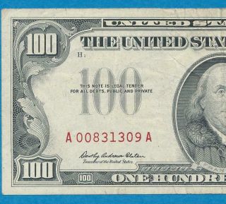 $100 1966 - A SCARCE RED SEAL LEGAL TENDER UNITED STATES NOTE VERY FINE 2