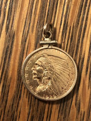1929 $2.  50 Indian Head Quarter Eagle Gold Coin With Bezel