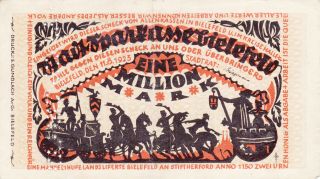 1 Million Mark Very Fine Banknote From Germany/bielefeld 1923