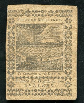 PA - 168 OCTOBER 1,  1773 15s FIFTEEN SHILLINGS PENNSYLVANIA COLONIAL CURRENCY (D) 2