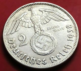 German Paul Von Hindenburg 2 Rm 625 Silver 1938 B