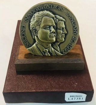 1997 Clinton Gore 2nd Inauguration 2 - 3/4” Bronze Medal Medallic Art Co Stand Box