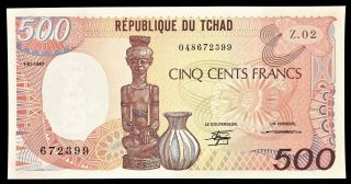 Chad - 500 Francs - 1987 - Pick 9b,  Unc,  Scarce.