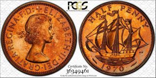 1970 Great Britain Half Penny Pcgs Pr67rd Proof Toned Coin None Graded Higher
