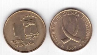 Equatorial Guinea - 1 Peseta Unc Coin 1969 Year Km 1