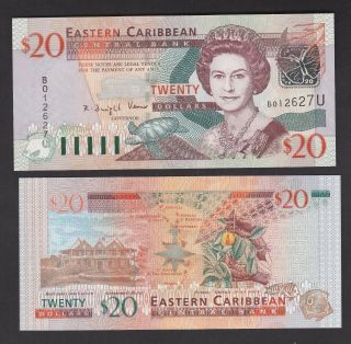 Eastern Caribbean 20 Dollars (2003) Anguilla P44u Qeii Banknote - Unc