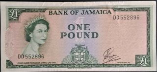 British Jamaica 1 Pound Crisp Gef Queen Elizabeth Qeii 1960 P 51