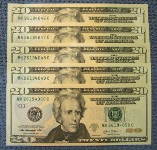 Collectible $100 Uncirculated Twenty (20) Dollar Bills In Sequential Order