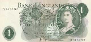 Great Britain 1 Pound Banknote Nd (1970 - 7) P.  374g Almost Extremely Fine