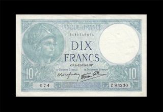 4.  12.  1941 Banque De France 10 Francs X - Rare " Z " ( (gem Unc))