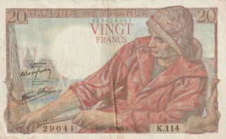 France 20 Francs Banknote 10.  2.  1944 P.  100a Almost Very Fine