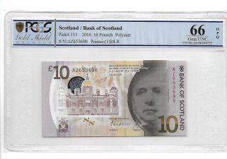 Scotland/bank Of Scotland Pick 131 2016 10 Pounds Polymer Pcgs 66 Opq