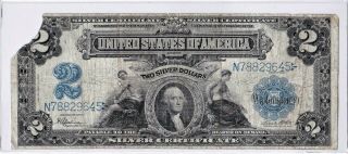 1899 $2 Two Dollars Silver Certificate " Mini Porthole " Large Blue Seal Fr - 258