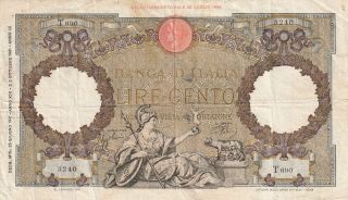 Italy 100 Lire Banknote 23.  6.  1941 P.  55b Very Good