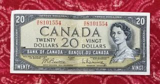 Bank Of Canada 1954 $20 Dollar Banknote Beattie Rasminsky Combined