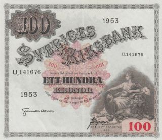 Sweden 100 Kronor 1953 - Sveriges Riksbank.  Very Fine
