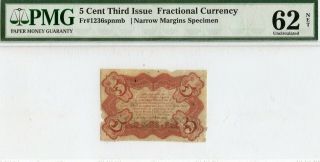 Fr 1236sp 5 Cent Third Issue Back Specimen Fractional Currency Pmg 62 Net Unc