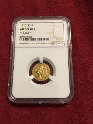 1910 Indian Head Quarter Eagle $2.  5 Gold Ngc Au Gold Coin