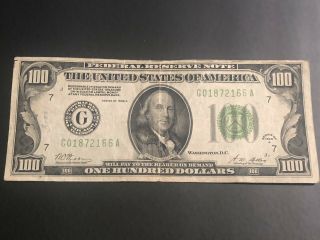 1928 A 100 Dollar Federal Reserve Note Bill Crop Mark Currency Payable In Gold