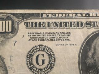 1928 A 100 Dollar Federal Reserve Note Bill Crop Mark Currency Payable in Gold 2