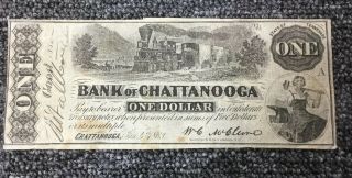 1863 State Of Tennessee Bank Of Chattanooga One Dollar Obsolete,  Train Vignette