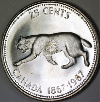 1967 Canada Silver Quarter 25 Cents Bu Queen Elizabeth Ii Lynx Coin