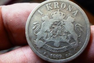 Sweden - 1 Krona Silver 1889 7,  5 Gram 0.  800 Ag Mintage Only 425.  000 Km 747 (k 37