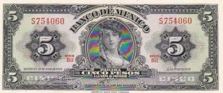 Unc 1970 Mexico 5 Pesos Note,  Pick 60k
