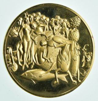 24k Gold Gild - Hieronymus Bosch -.  925 Sterling Silver - 66.  6 Grams Round 042