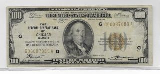 100 Us Dollar Brown Seal Federal Reserve Bank Of Chicago 1929 Note Bill