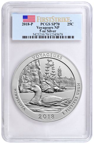 2018 Voyageurs 5 Oz.  Silver Atb Specimen Coin Pcgs Sp70 Fs Flag Label Sku51793