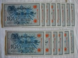 14 X 100 Mark From German Land 1908 With Consecutive Identification Number,  Unc