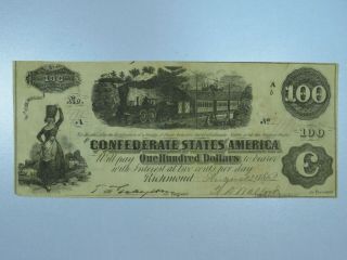 1862 $100 Confederate States Of America Obsolete Currency Cu025/lh
