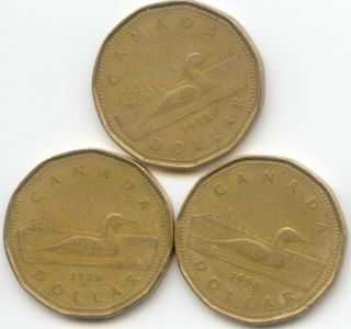 Canada 1988 1989 1990 Loonies Loonie Canadian One Dollar 1 Coin $1 Exact Coins