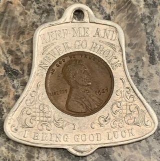 Rare 1927 Bell Shape Washington D.  C.  Encased Cent Good Luck Token