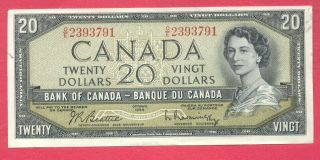 1954 Bank Of Canada $20 Twenty Dollar - Bill Note - Beattie Rasminsky O/e 2393791