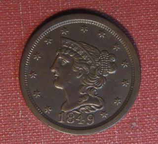 1849 Braided Hair Half Cent - Details,  Dark Patina,  Lower Mintage