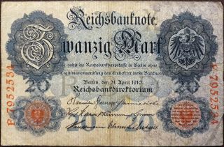 Imperial Germany Banknote - 20 Zwanzig Mark - Year 1910 - Reichsbanknote