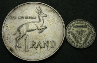 South Africa 3 Pence & 1 Rand 1852/1967 - 2 Coins.  - 347