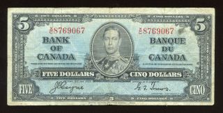1937 Bank Of Canada $5 Note - Bc - 23c S/n X/c8769067