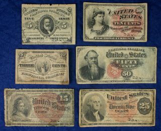 1863 Fractional Currency - 6 Different Notes/denominations