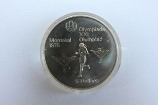 1976 Canada Montreal Olympic Games Silver $5 Dollar Coin In Capsule