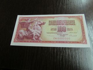 Yugoslavia 100 Dinara 1986 Za 000000000 Replacement Unc Rare