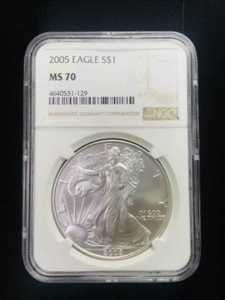 2005 Ngc Ms70 $1 1oz Silver American Eagle State Dollar S$1 Brown Label