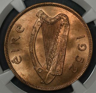 1952 Ngc Ms66rd Ireland Penny